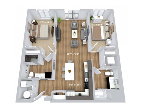 bedroom floor plan an open concept living room and kitchen with a wood